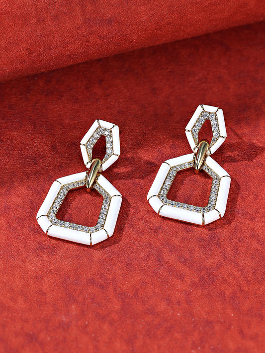 Sterling Silver Knot Earrings with Zircon Vintage Geometric Design Platinum Plated for Women-Anniversary Gift