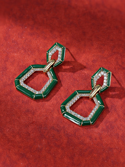 Sterling Silver Knot Earrings with Zircon Vintage Geometric Design Platinum Plated for Women-Engagement Wedding Anniversary Gift