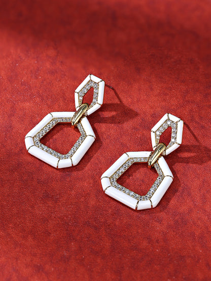 Sterling Silver Knot Earrings with Zircon Vintage Geometric Design Platinum Plated for Women-Anniversary Gift