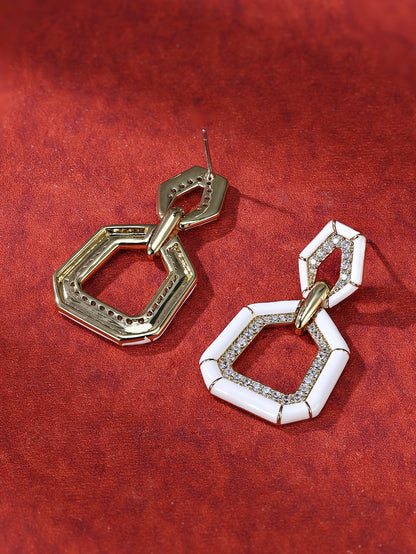 Sterling Silver Knot Earrings with Zircon Vintage Geometric Design Platinum Plated for Women-Anniversary Gift