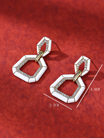 Sterling Silver Knot Earrings with Zircon Vintage Geometric Design Platinum Plated for Women-Anniversary Gift