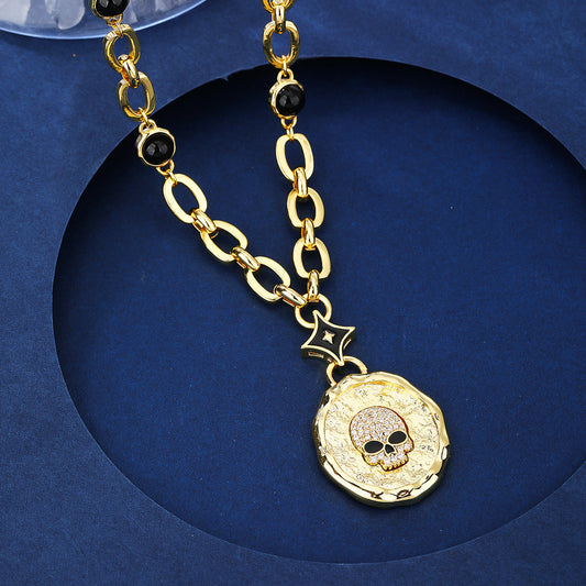 Original Design Temperament Personality Retro Bone Round Brand Zircon Clavicle High-grade Hip-hop Necklace Women's Necklace Tide