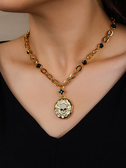 Original Design Temperament Personality Retro Bone Round Brand Zircon Clavicle High-grade Hip-hop Necklace Women's Necklace Tide