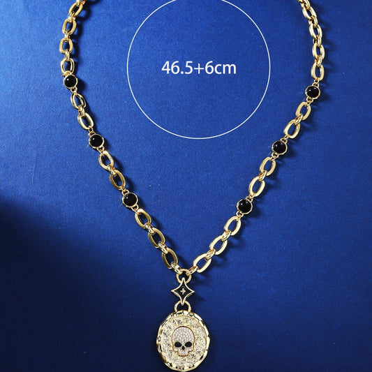 Original Design Temperament Personality Retro Bone Round Brand Zircon Clavicle High-grade Hip-hop Necklace Women's Necklace Tide
