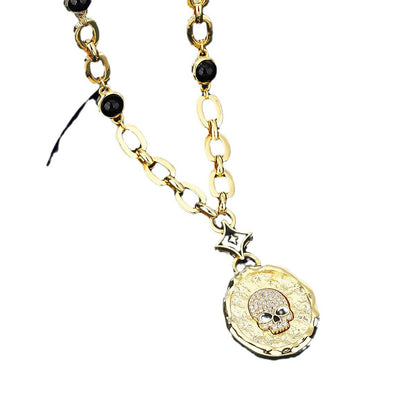 Original Design Temperament Personality Retro Bone Round Brand Zircon Clavicle High-grade Hip-hop Necklace Women's Necklace Tide